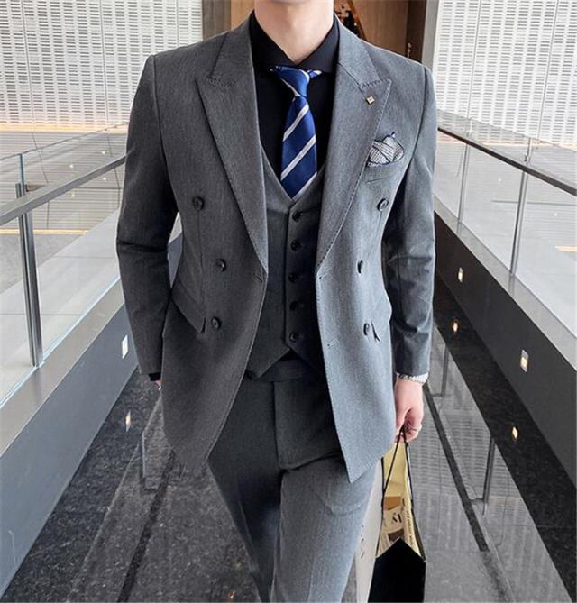 スーツ メンズ 上下セット 2点セット スリム ブレザー スラックス ビジネス ダブルボタン 細身 紳士 通勤 セレモニー 結婚式_4