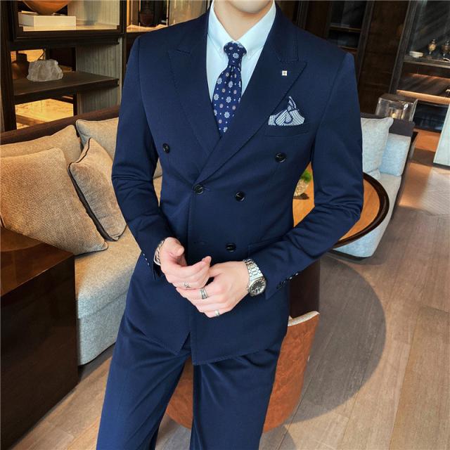 スーツ メンズ 上下セット 2点セット スリム ブレザー スラックス ビジネス ダブルボタン 細身 紳士 通勤 セレモニー 結婚式_8