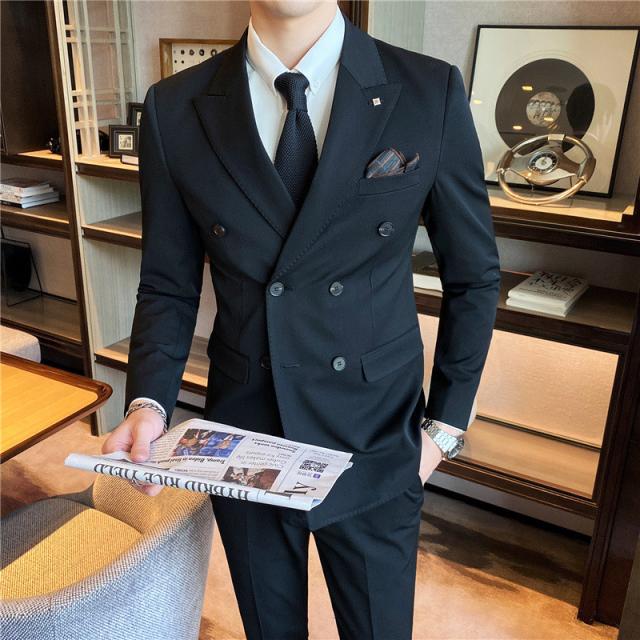 スーツ メンズ 上下セット 2点セット スリム ブレザー スラックス ビジネス ダブルボタン 細身 紳士 通勤 セレモニー 結婚式_9
