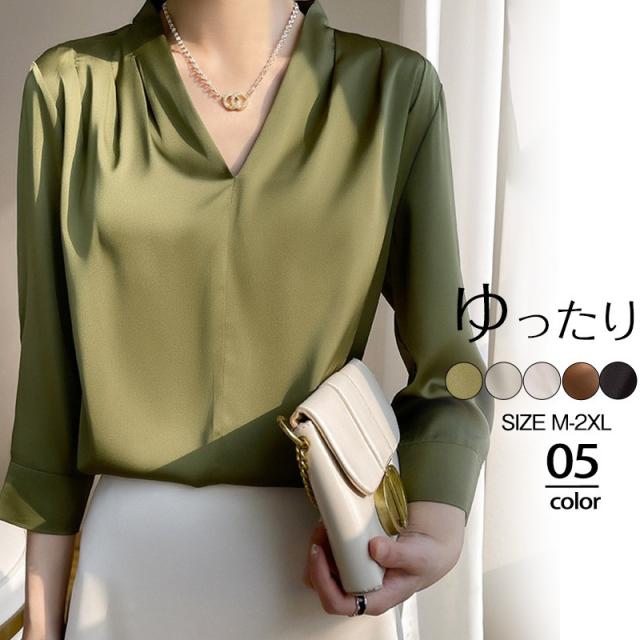 新作 ブラウス レディース シャツ 長袖 蚕糸 シフォン Vネック カジュアル ゆったり オフィス シンプル 通勤 春夏 おしゃれの通販は 5,380円