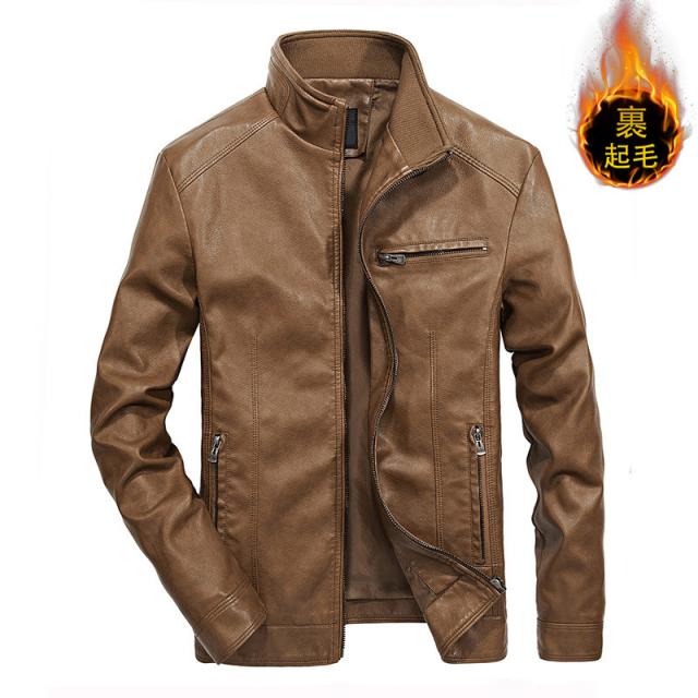 レザージャケット メンズ　ライダースジャケット 革ジャン 裏起毛 ジャケット 立ち襟 ヴィンテージ カジュアル 合皮 着痩 防風