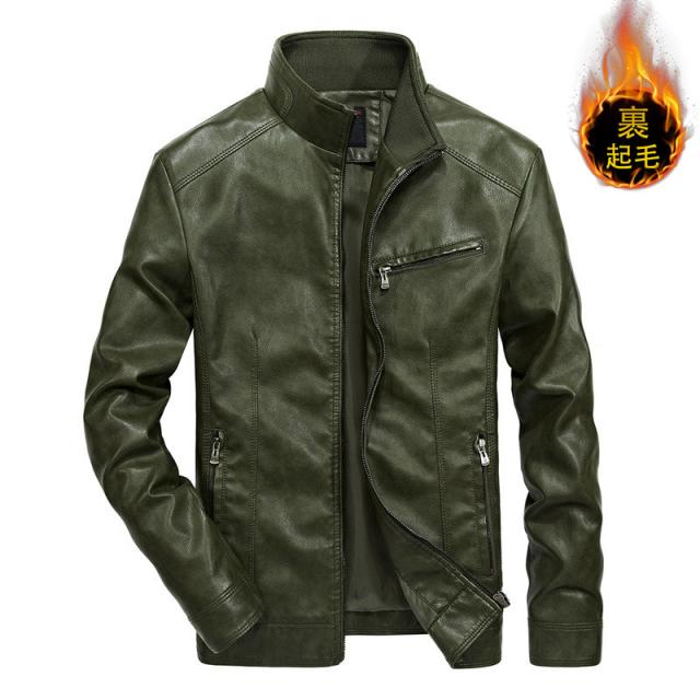 レザージャケット メンズ　ライダースジャケット 革ジャン 裏起毛 ジャケット 立ち襟 ヴィンテージ カジュアル 合皮 着痩 防風