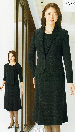 【送料無料・代引き手数料無料】日本製 丹後ちりめん 上質ジャガード素材 サテンウングカラー 礼服 女性【９号,１１号,１３号,１５号】ブラックフォーマル (礼服・喪服) 【2点セット(ジャケット＋ワンピース)】【卒業式】【入学式】【謝恩会】