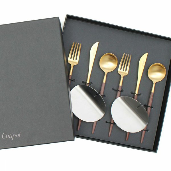 クチポール ゴア ブラウンマットゴールド デザートセット + カトラリーレスト 8点セット ギフトボックス入り 正規販売代理店 カトラリー 結婚祝い プレゼント agesugi_snkの通販は