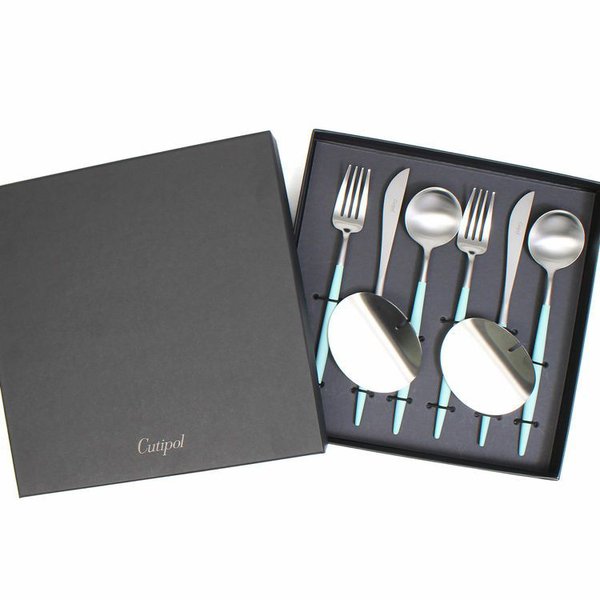 クチポール ゴア ターコイズ ディナーセット + カトラリーレスト 8点セット ギフトボックス入り Cutipol 正規販売代理店 カトラリー 結婚祝い プレゼント 贈り物 agesugi_snkの通販は