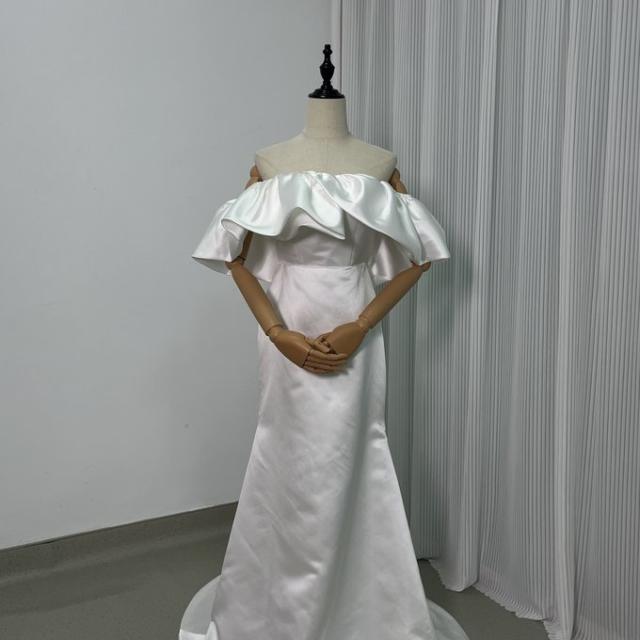 高品質！パーティードレス マーメイドライン 胸元フリル ベアトップ  