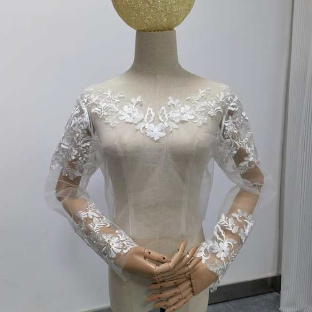 流れる透け花レース ボレロ ロングスリーブ Vネック くるみボタン ウェディングドレスの通販は 10,935円