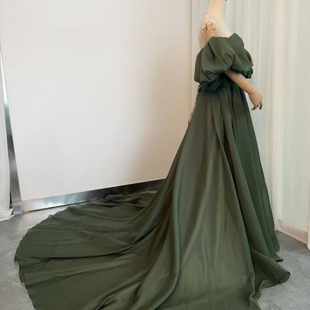 カラードレス カーキマリアージュ ベアトップ トレーン 取り外し袖  