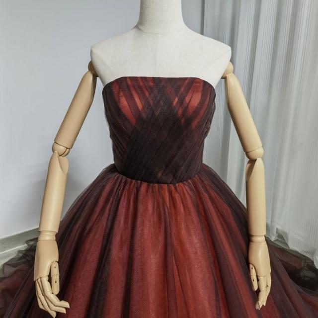 高品質！カラードレス テラコッタ色 取り外しオフショルダー ベア