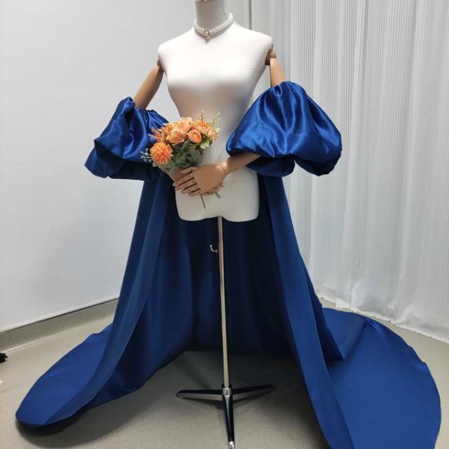 エレガント マント パフスリーブ ジュエルブルー デザイン感 ブライダル 前撮りの通販は