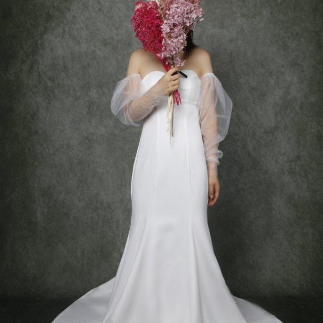 エレガント オフホワイト シースルー袖　ふわふわ袖 取り外し袖 結婚式/披露宴 6,980円