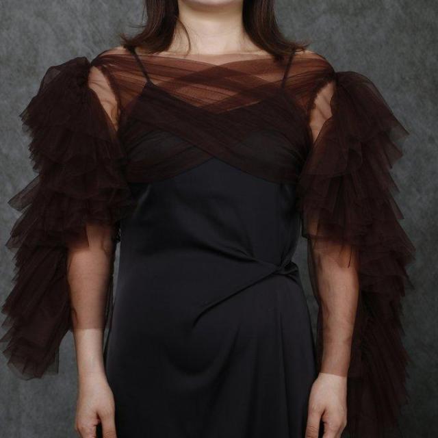 人気上昇！フランス風 トップス ブラウン ソフトチュール トレーン ピアノ演奏会 披露宴の通販は