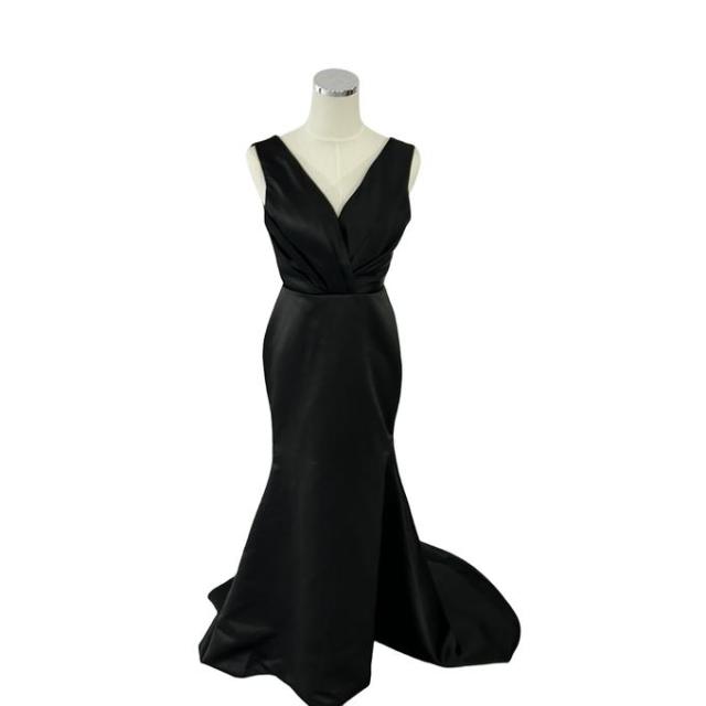 エレガント ブラック パーティードレス Vネック ソフトマーメイド  