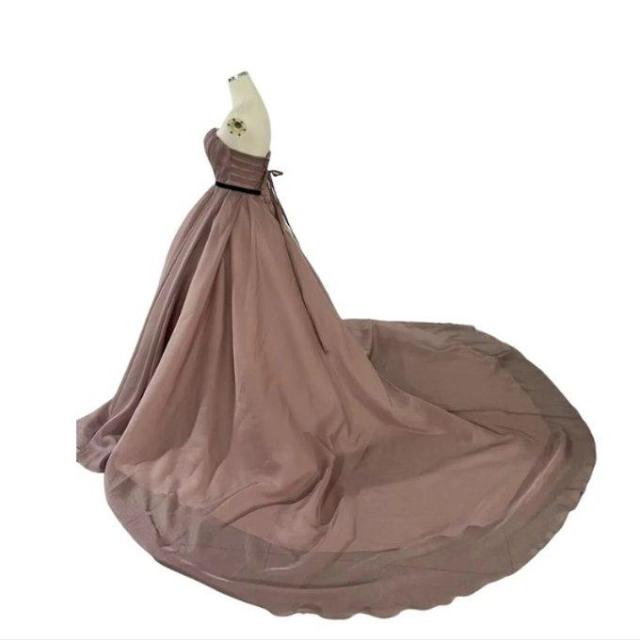 あんず色カラードレス 結婚式ドレス ベアトップ トレーン 花嫁 前撮り  