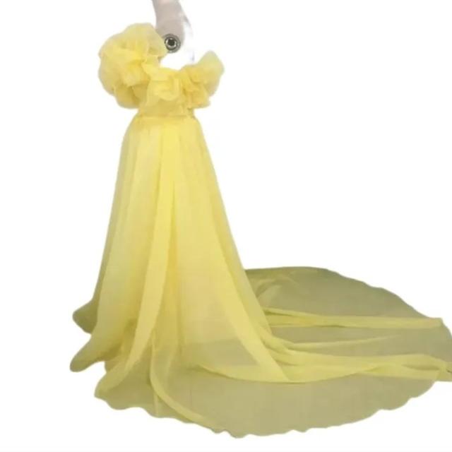 イエローフリルパーティードレス 結婚式 二次会 パーティードレス