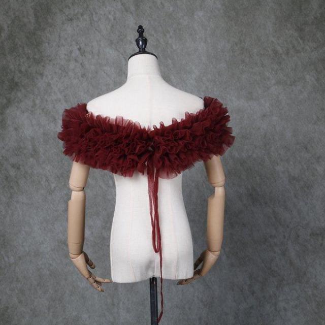 人気上昇！取り外しオフショルダー ワインレッド ソフトチュール  