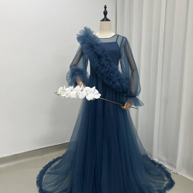 美品！パーティードレス 2ways ネイビー キャミソール+オーバードレス デザイン感 二次会 写真撮影 妊婦