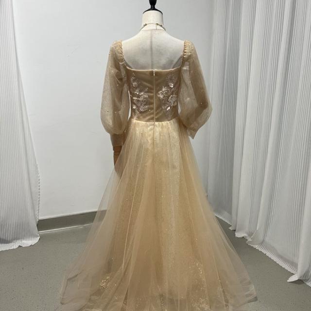 高品質！パーティードレス シャンパン色 キラキラ 上質オーガンジー  