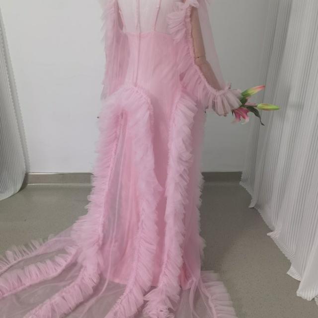 2ways ピンク オーバードレス+キャミソール ラッフルフリル 妊婦 前  