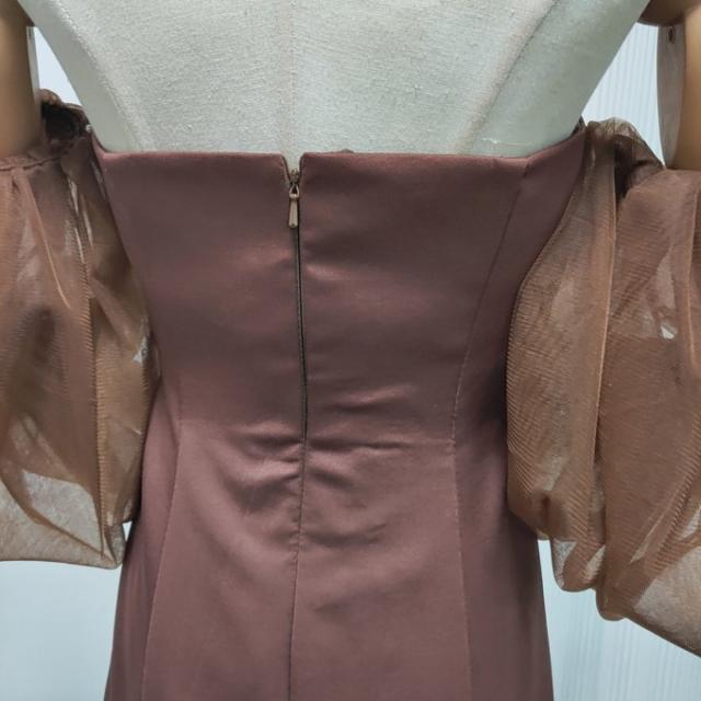 上品！カラードレス コーヒーの色 マーメイドライン ベアトップ パフスリーブ ファスナー 2次会/合コン