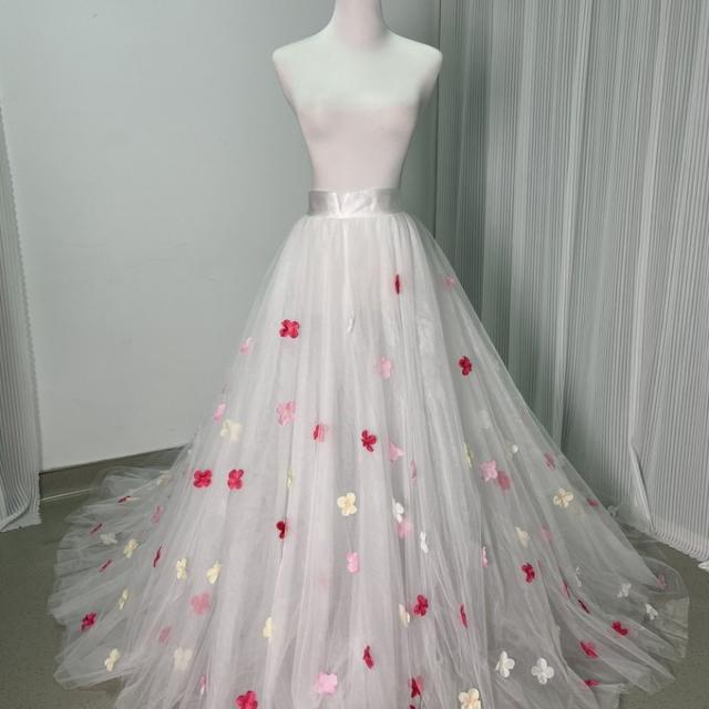 可愛い オーバースカート ピンク系 多色あり 花モチーフ トレーン  