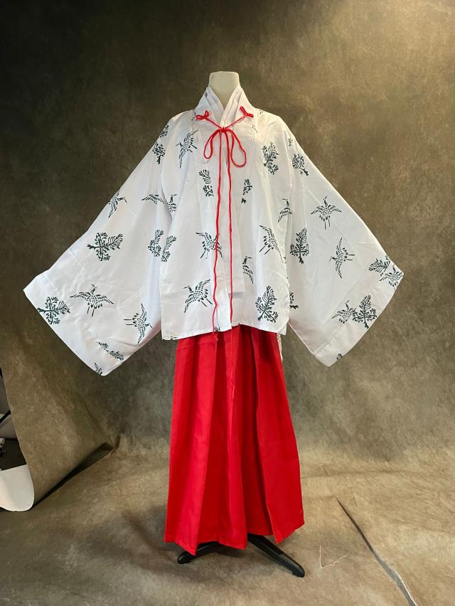 実物撮影！千早(ちはや) 青摺入松鶴文様巫女常衣 上下セット　フルセット舞台ステージ 時代劇用 歌舞伎　コスチューム 日本舞踊の通販は 14,793円