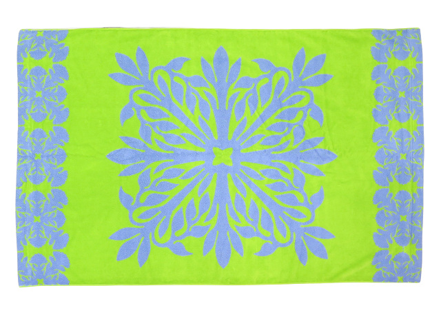 キャシーマム ハワイアンキルト柄 バスタオル パープル×グリーン 新品 未使用 キャシーマム  バスタオル 60cm×120cm ハワイアン