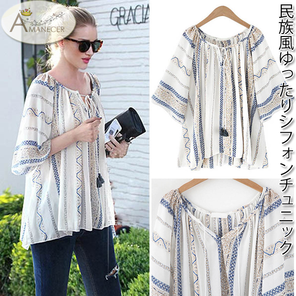 本日13時〜タイムセール！チュニック シフォンチュニック ゆったり Aライン 民族風 レディース トップスの通販は 5,315円