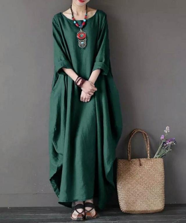 本日13時〜タイムセール！ワンピース ロング丈ワンピース ゆったり 無地 バルーンワンピース ロングの通販は