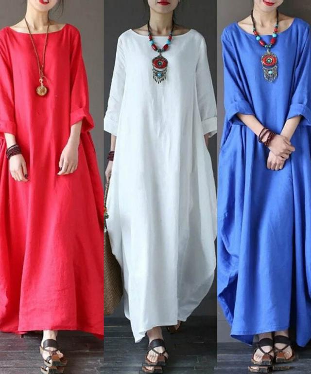 本日13時〜タイムセール！ワンピース ロング丈ワンピース ゆったり 無地 バルーンワンピース ロングの通販は