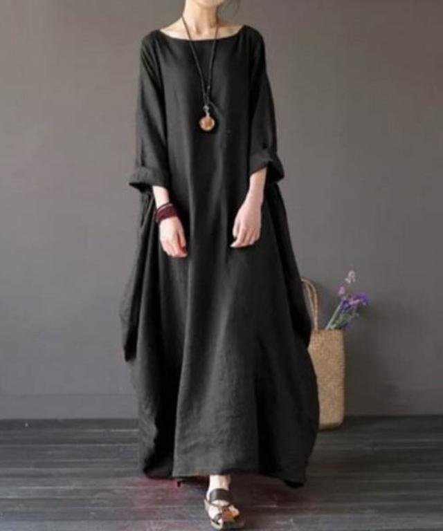 本日13時〜タイムセール！ワンピース ロング丈ワンピース ゆったり 無地 バルーンワンピース ロングの通販は