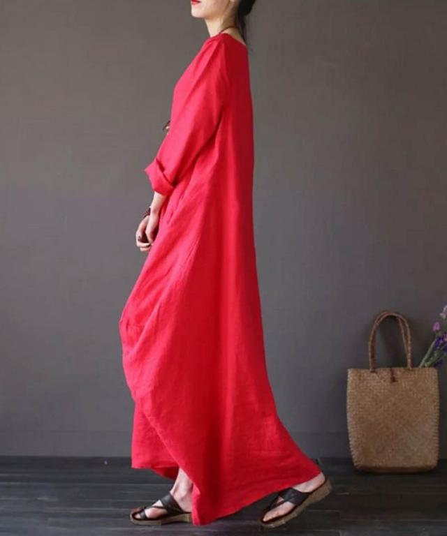 本日13時〜タイムセール！ワンピース ロング丈ワンピース ゆったり 無地 バルーンワンピース ロングの通販は