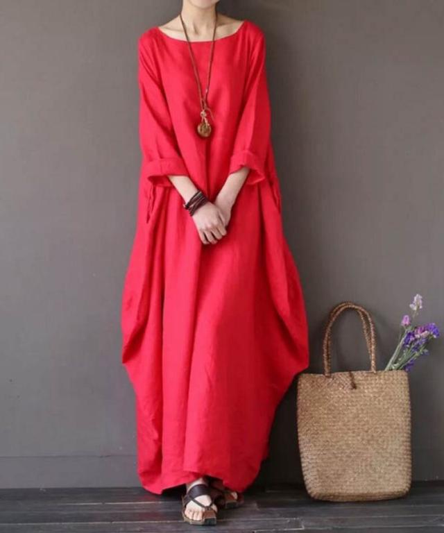 本日13時〜タイムセール！ワンピース ロング丈ワンピース ゆったり 無地 バルーンワンピース ロングの通販は