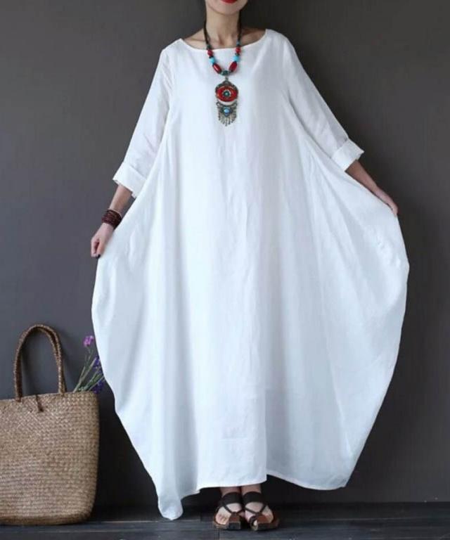 本日13時〜タイムセール！ワンピース ロング丈ワンピース ゆったり 無地 バルーンワンピース ロングの通販は