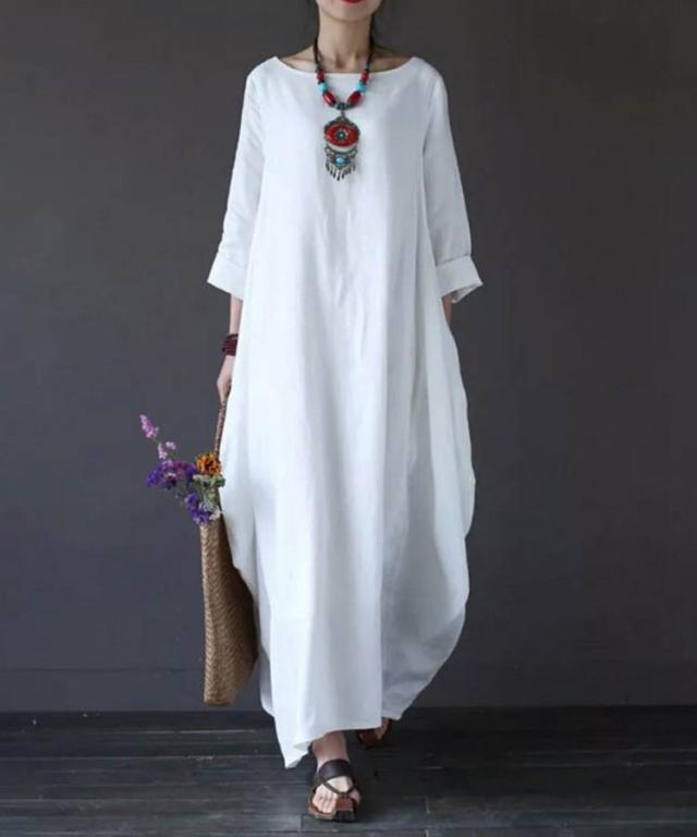 本日13時〜タイムセール！ワンピース ロング丈ワンピース ゆったり 無地 バルーンワンピース ロングの通販は