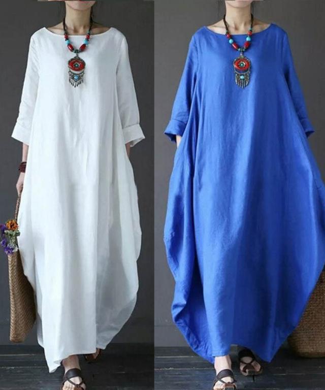 本日13時〜タイムセール！ワンピース ロング丈ワンピース ゆったり 無地 バルーンワンピース ロングの通販は