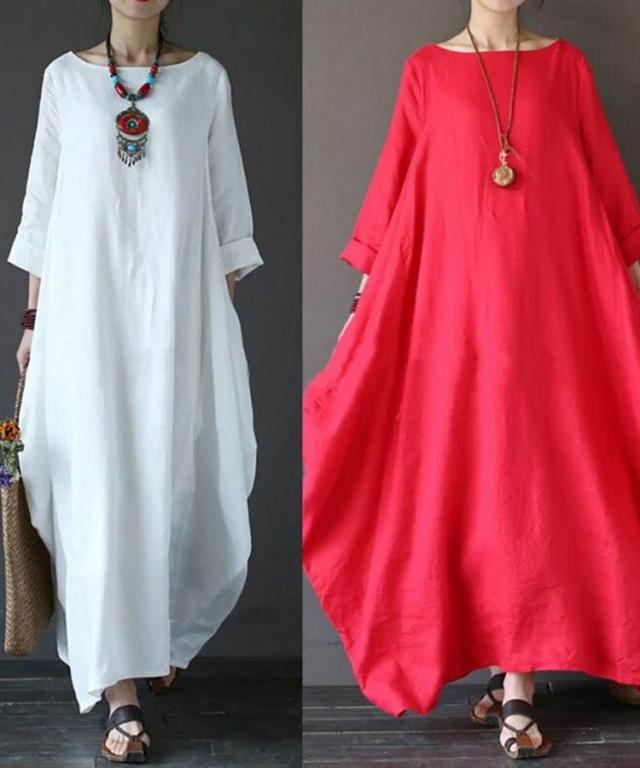 本日13時〜タイムセール！ワンピース ロング丈ワンピース ゆったり 無地 バルーンワンピース ロングの通販は