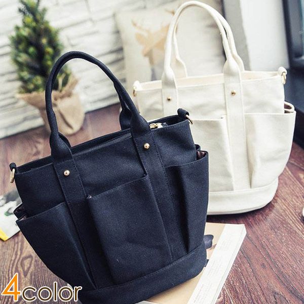 本日13時〜タイムセール！バッグ トートバッグ 鞄 婦人鞄 斜め掛けバッグ ショルダーバッグ キャンバス 4色 ポケット ファスナー付き レディースの通販は 5,380円
