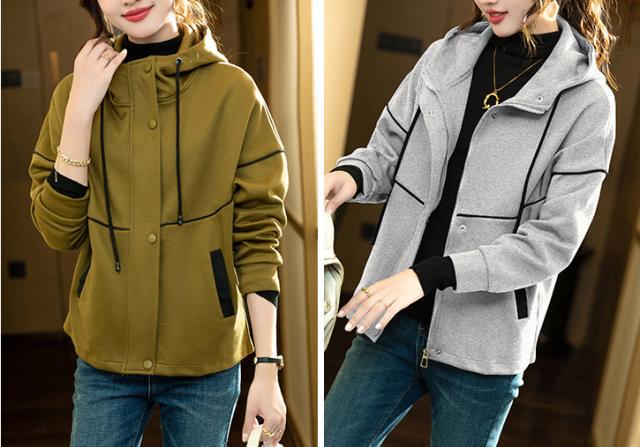 本日13時〜タイムセール！パーカー カジュアル 配色 フード付き ジャケット アウター レディースの通販は