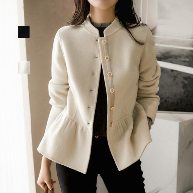 本日13時〜タイムセール！コート ジャケットコート ボタン スタンドカラー フレア裾 アウター ミディアム丈 レディースの通販は