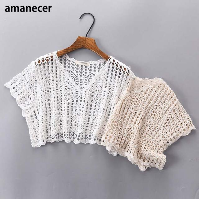 本日13時〜タイムセール！ニット Vネック 刺繍 編み サマーニット プルオーバー 重ね着用 透かし レディース トップスの通販は