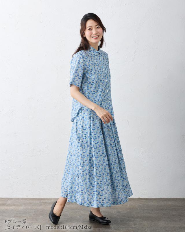 【日本製】リバティ LIBERTY 麻100％ フランダースリネン リネン 麻 ブラウス 羽織 半袖 レディース トップス  女性 春 夏 シャツ衿 カジュアル フェミニン 日本製】リバティ LIBERTY 麻100％ フランダースリネン リネン 麻