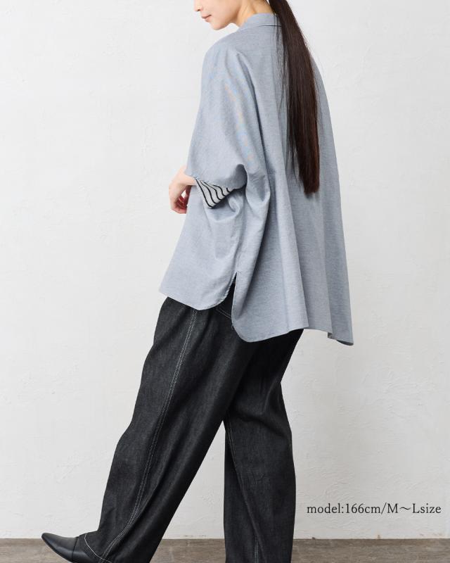 日本製】 オーガニックコットン ドルマンスリーブブラウス 五分袖 襟