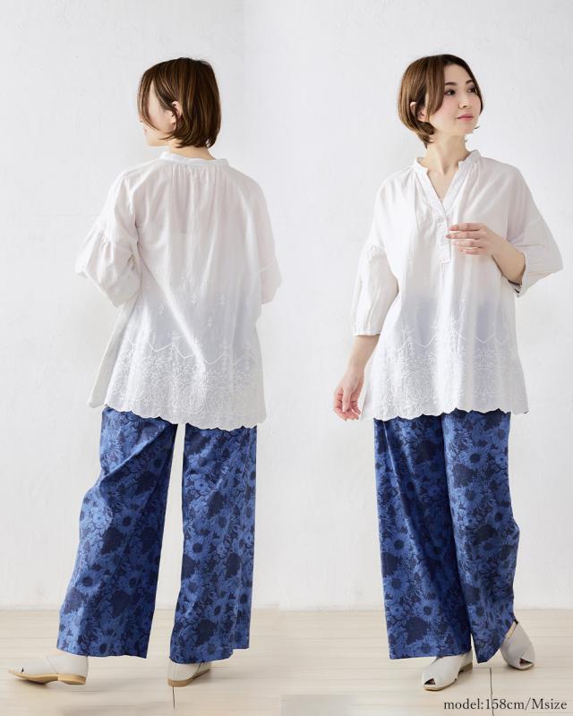 リバティ LIBERTY ワイドパンツ 日本製 花柄 フラワー 草花 ボタニカル プリント 綿100％ コットン 綿 フレアパンツ ロングパンツ 10分丈 ガウチョ ファッション レディース 女性 フォーマル お出かけ 春 冬 秋 ボトムス カジュアル リバティ生地 4130923_11