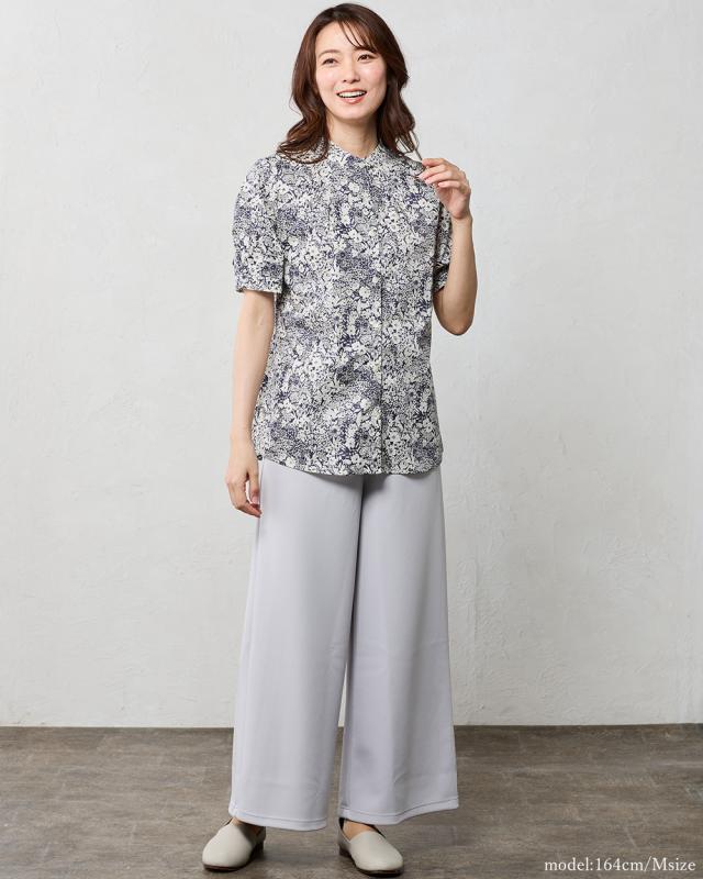リバティ LIBERTY 半袖 シャツ スタンドカラー バンドカラー 日本製 花柄 フラワー ボタニカル プリント 綿100％ コットン 綿 ブラウス タック袖 羽織 重ね着 レイヤード ファッション レディース 春 夏 襟付き 40代 50代 60代 大人可愛い トップス カジュアル タナローン_13