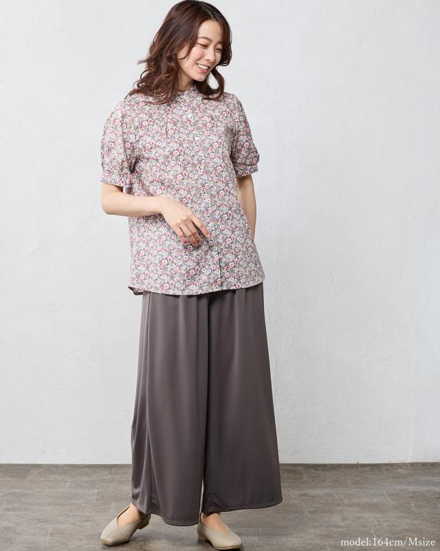 リバティ LIBERTY 半袖 シャツ スタンドカラー バンドカラー 日本製 花柄 フラワー ボタニカル プリント 綿100％ コットン 綿 ブラウス タック袖 羽織 重ね着 レイヤード ファッション レディース 春 夏 襟付き 40代 50代 60代 大人可愛い トップス カジュアル タナローン_8