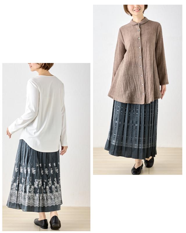 日本製 米沢織 希少価値 プレミアム素材 スカート ロングスカート プリーツスカート ジャガード 高級 高見え 可愛い ロング丈 上品 花柄 ドット柄 リバーシブル 体型カバー ゴムスカート 総ゴム 春 夏 8130638_13