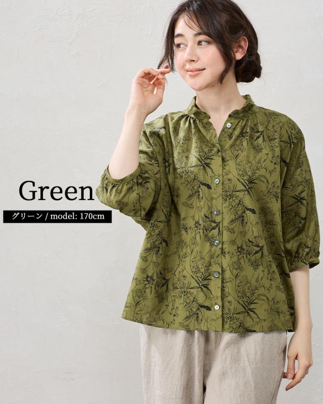 日本製 綿麻 麻混 綿混 ブラウス 体型隠し ゆったり 麻 綿 コットン