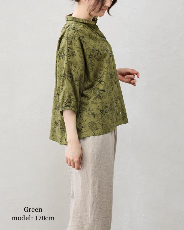 ブラウス レディース 春夏 リネン 綿麻混 刺繍 半袖 前開き トップス