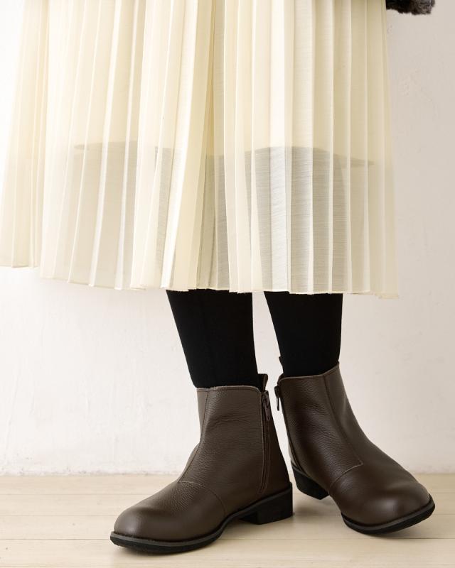 日本製] レザー 牛革 痛くない ショートブーツ サイド ファスナー